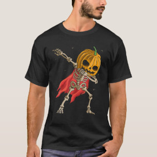 Funny Pumpkin Head Skeleton Dabbing Dance Hallowee T-Shirt