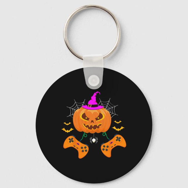 Funny Pumpkin Jack O Lantern Video Gamer  Key Ring (Front)