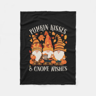 Funny Pumpkin Kisses And Gnome Wishes Thanksgiving Fleece Blanket