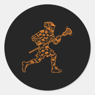 Funny Pumpkin Lacrosse Candy Halloween Mens Womens Classic Round Sticker
