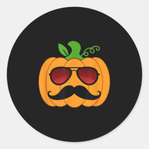 Funny Pumpkin Moustache Sungles Halloween Dad Dadd Classic Round Sticker