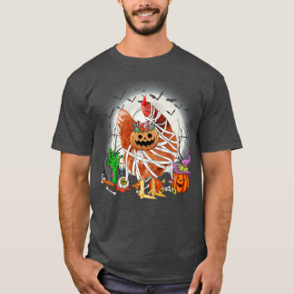 Funny Pumpkin & Mummy Chicken Farmer Halloween Cos T-Shirt