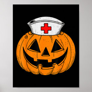 Funny Pumpkin Nurse Y Halloween Costume Rn Cna Icu Poster