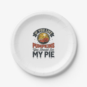 Funny Pumpkin Pie Halloween Vintage Shirt Design_1 Paper Plate