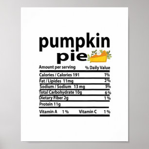 Funny Pumpkin Pie Nutrition Fact for Thanksgiving  Poster