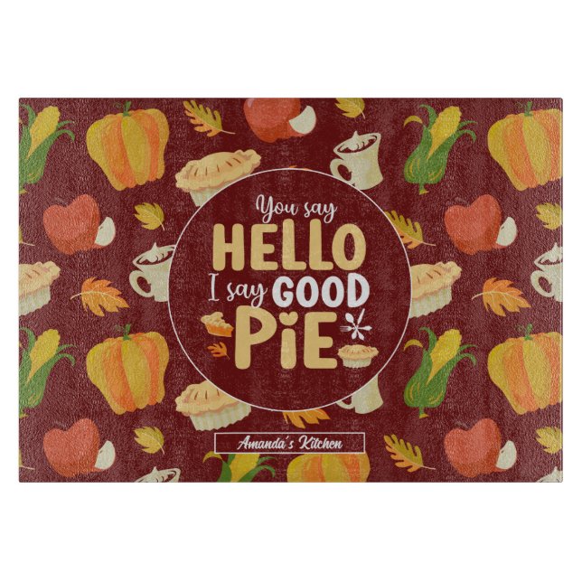 Funny Pumpkin Pie Pun Thanksgiving Food Pattern Cutting Board (Front)