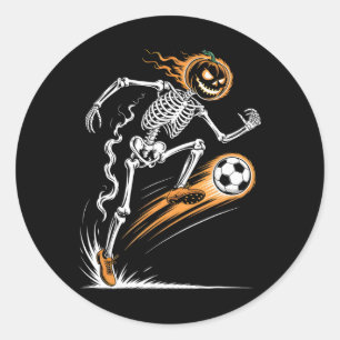 Funny Pumpkin Soccer Halloween Soccer Costume For Classic Round Sticker
