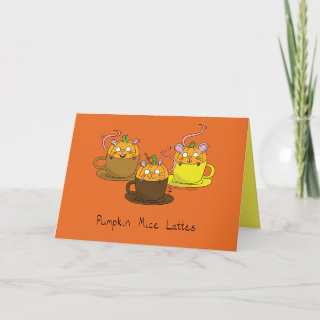 Funny Pumpkin Spice Latte Mice Coffee Card (Front)
