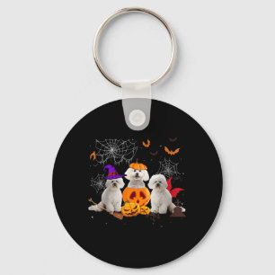 Funny Pumpkin Witch Bichon Frise Dog Halloween Key Ring