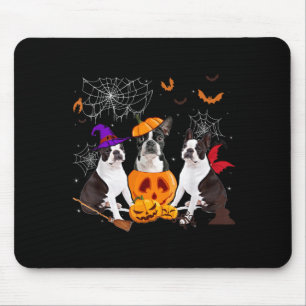 Funny Pumpkin Witch Boston Terrier Dog Halloween Mouse Pad