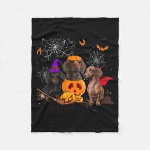 Funny Pumpkin Witch Dachshund Matching Dog Fleece Blanket