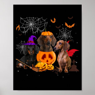 Funny Pumpkin Witch Dachshund Matching Dog Poster