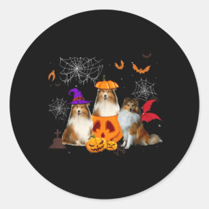 Funny Pumpkin Witch Sheltie Matching Dog Halloween Classic Round Sticker