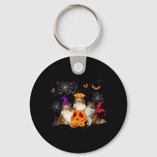 Funny Pumpkin Witch Sheltie Matching Dog Halloween Key Ring