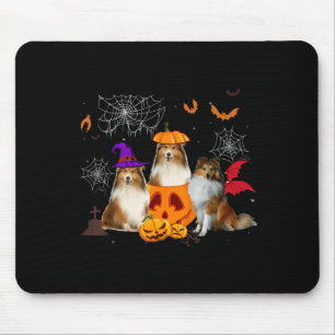 Funny Pumpkin Witch Sheltie Matching Dog Halloween Mouse Pad