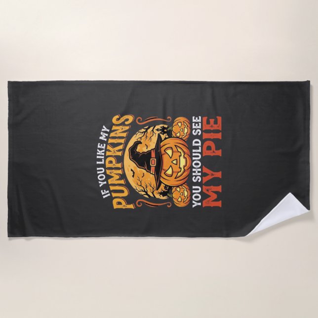 Funny Pumpkins Halloween Pie Design_1 Beach Towel (Front)