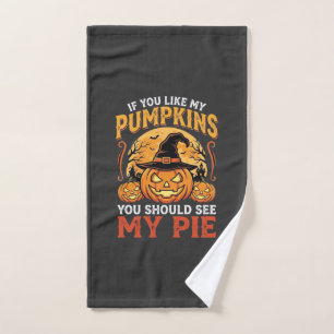 Funny Pumpkins Halloween Pie Design_1 Hand Towel