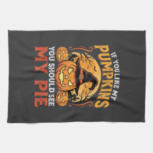Funny Pumpkins Halloween Pie Design_1 Tea Towel