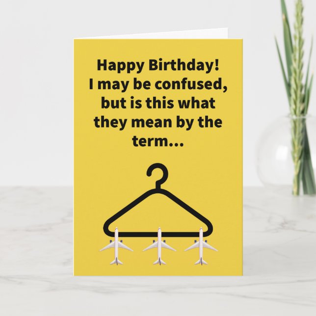 Funny Pun Aeroplane Hanger Happy Birthday Card (Front)