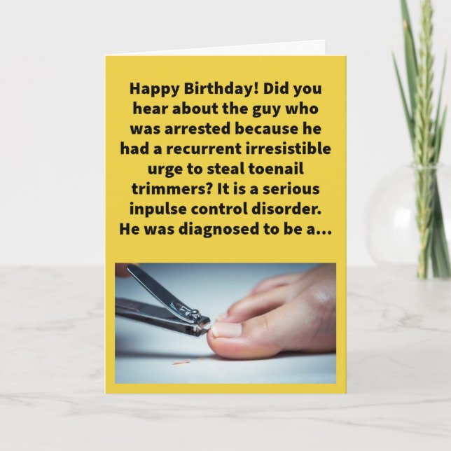 Funny Pun Cliptoemaniac Happy Birthday Card (Front)