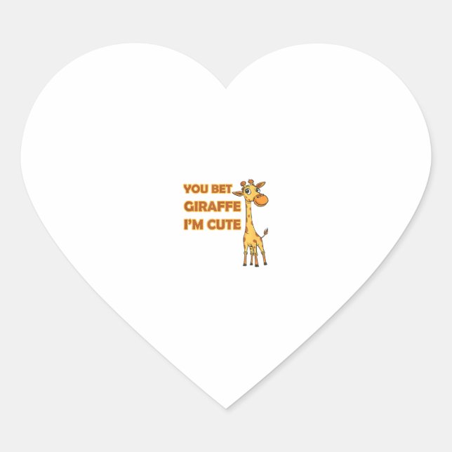 Funny Pun Giraffe I'm Cute  Heart Sticker (Front)