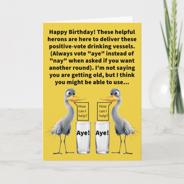 Funny Pun Heron Aides and Aye Glasses Birthday Card (Front)