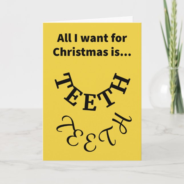 Funny Pun My Two Font Teeth Merry Christmas Card (Front)