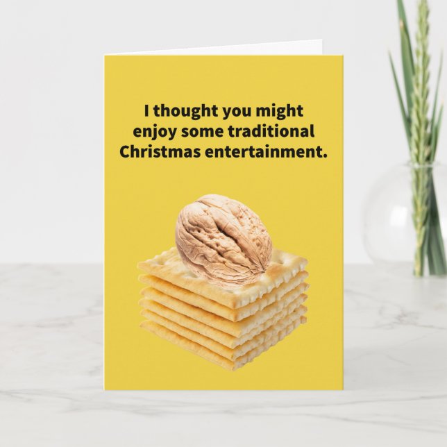 Funny Pun Nutcracker (Nut on Saltines) Christmas   Card (Front)