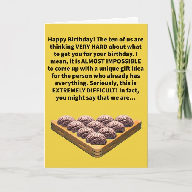 Funny Pun Racking Our Brains Happy Birthday Card (Front)