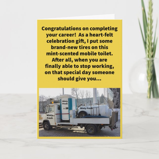 Funny Pun Re-Tired Mint Potty Retirement  Card (Front)