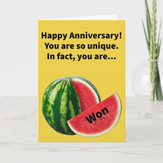 Funny Pun Won in a Melon Happy Anniversary Card (Front)
