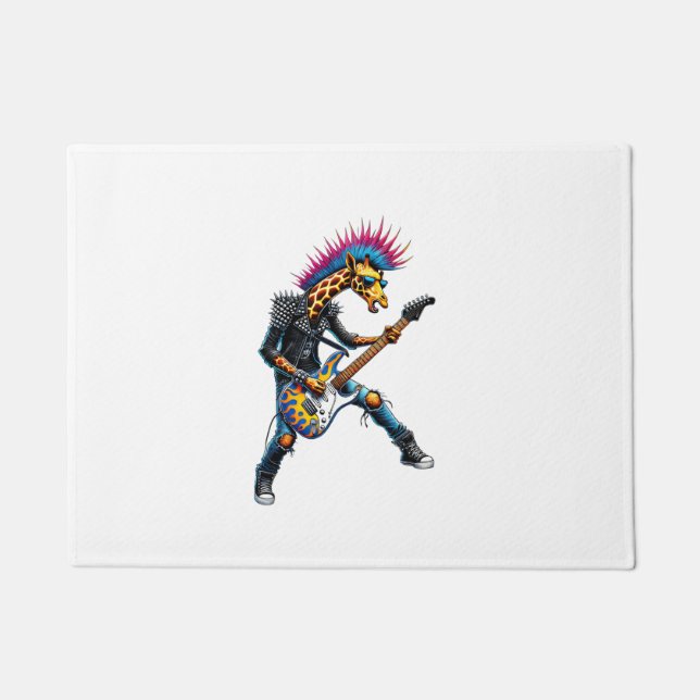 Funny Punk Giraffe, Rock'n Roll Goth Giraffe, Guit Doormat (Front)