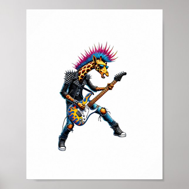 Funny Punk Giraffe, Rock'n Roll Goth Giraffe, Guit Poster (Front)