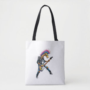 Funny Punk Giraffe, Rock'n Roll Goth Giraffe, Guit Tote Bag