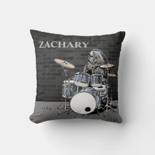 Funny Punk Rock Drummer Bear Custom Name Musician  Cushion