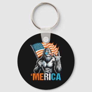 Funny Punk Rock Sasquatch Bigfoot Us Flag Merica 4 Key Ring