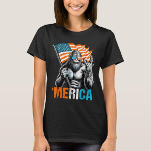 Funny Punk Rock Sasquatch Bigfoot Us Flag Merica 4 T-Shirt