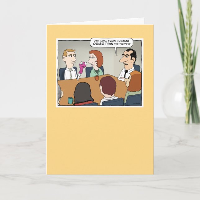 Funny Puppet at Business Meeting Birthday Card (Front)