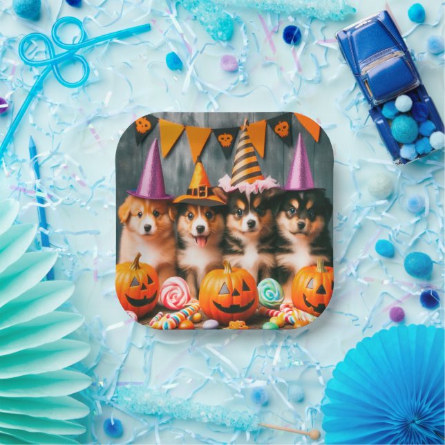 Funny puppies halloween paper plate (Party)
