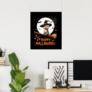 Funny Puppy Dog Witch Candy Spooky Ghost Halloween Poster