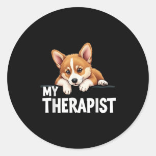 Funny Puppy My Therapist Welsh Corgi Dog Classic Round Sticker