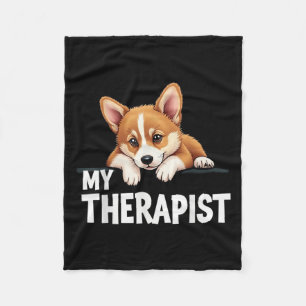 Funny Puppy My Therapist Welsh Corgi Dog Fleece Blanket