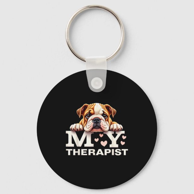 Funny Puppy My Therast English Bulldog Dog  Key Ring (Front)