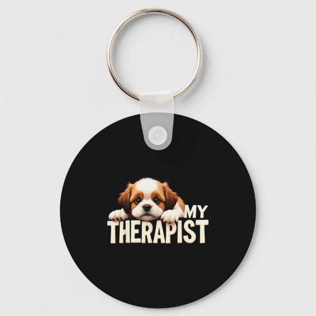 Funny Puppy My Therast Shih Tzu Dog  Key Ring (Front)