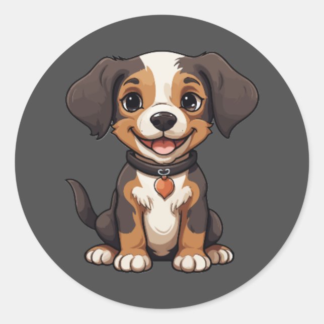 Funny Puppy Round Sticker (Front)