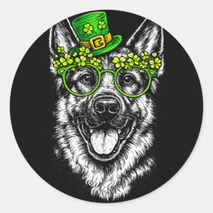 Funny puppy shamrock german shepherd dog st classic round sticker