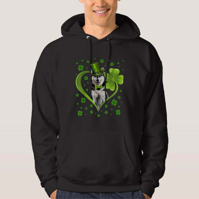 Funny Puppy Shamrock Siberian Husky Dog St  Patric Hoodie (Front)