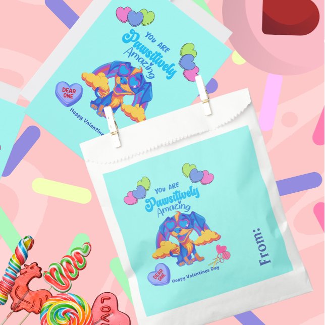 Funny Puppy Wearing Glasses Classroom Valentine   Favour Bag (Cute puppy wearing cool glasses in front of a rainbow.)