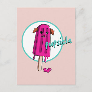 Funny "Pupsicle" Dog Pun Cartoon Illustration Postcard