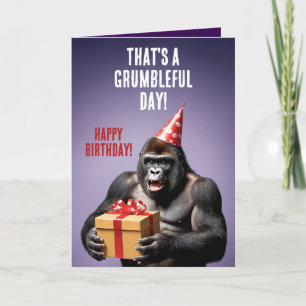 Funny Purple and White Gorilla Birthday Card